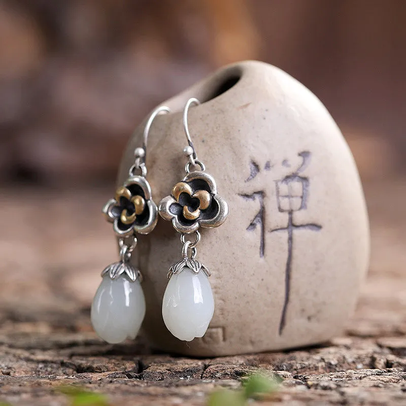 Natural Jade Earrings Nephrite Silver Earrings ZNE490