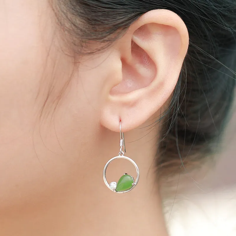 Natural Jade Earrings Nephrite Silver Zircon Earrings ZEG541