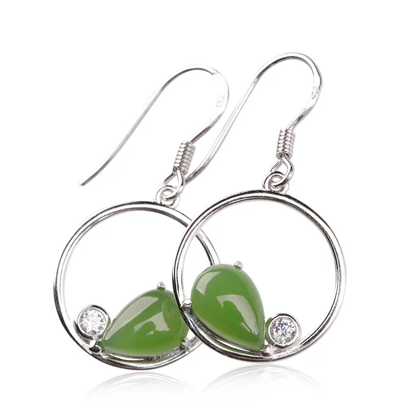 Natural Jade Earrings Nephrite Silver Zircon Earrings ZEG541