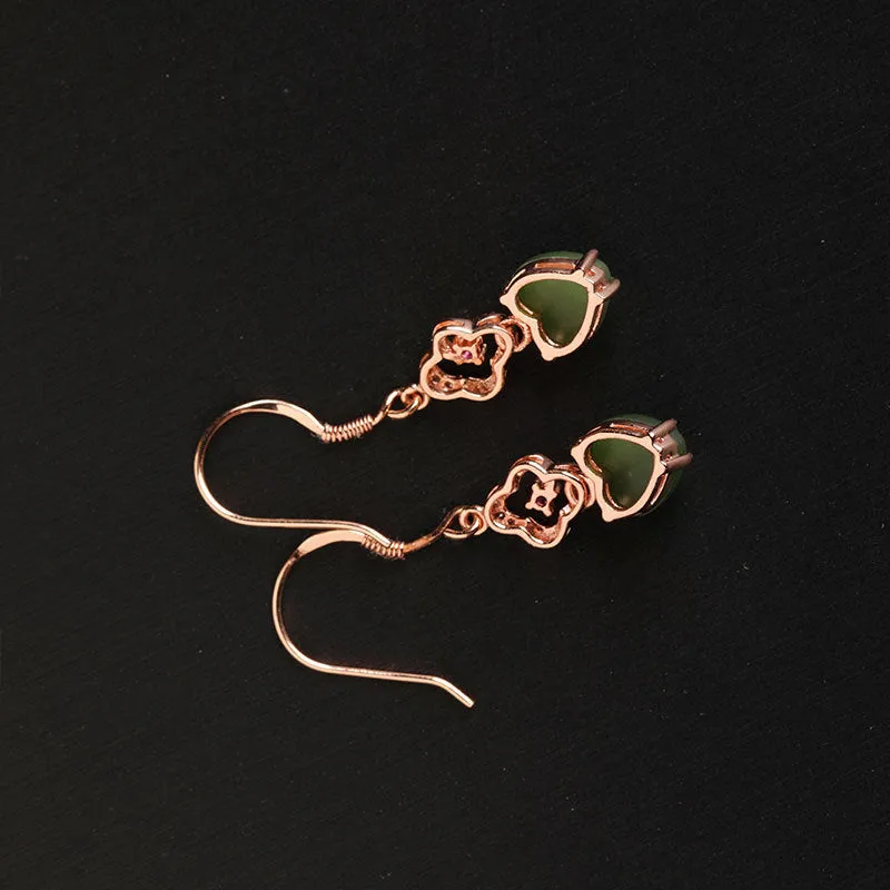 Natural Jade Earrings Nephrite Silver Zircon Earrings ZEG544