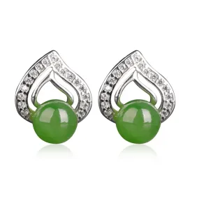 Natural Jade Earrings Nephrite Silver Zircon Earrings ZEG561