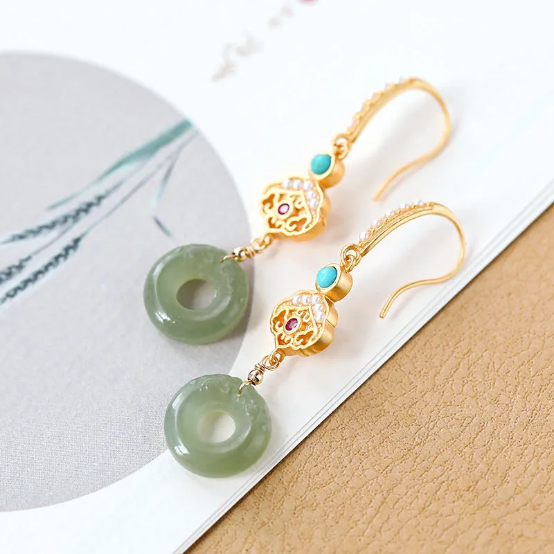 Natural Jade Earrings Nephrite Turquoise Pearl Silver Earrings ZNE284