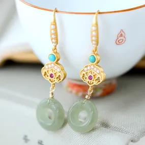 Natural Jade Earrings Nephrite Turquoise Pearl Silver Earrings ZNE284