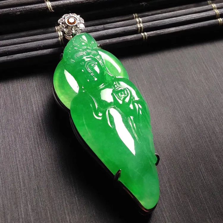 Natural Jade Pendant Jadeite Gold Guan Yin Pendant PT204