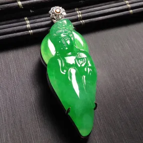 Natural Jade Pendant Jadeite Gold Guan Yin Pendant PT204