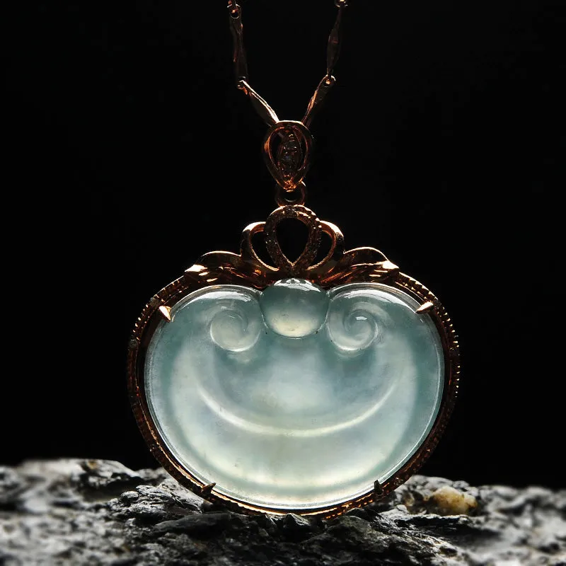 Natural Jade Pendant Jadeite Gold Ruyi Pendant PT41