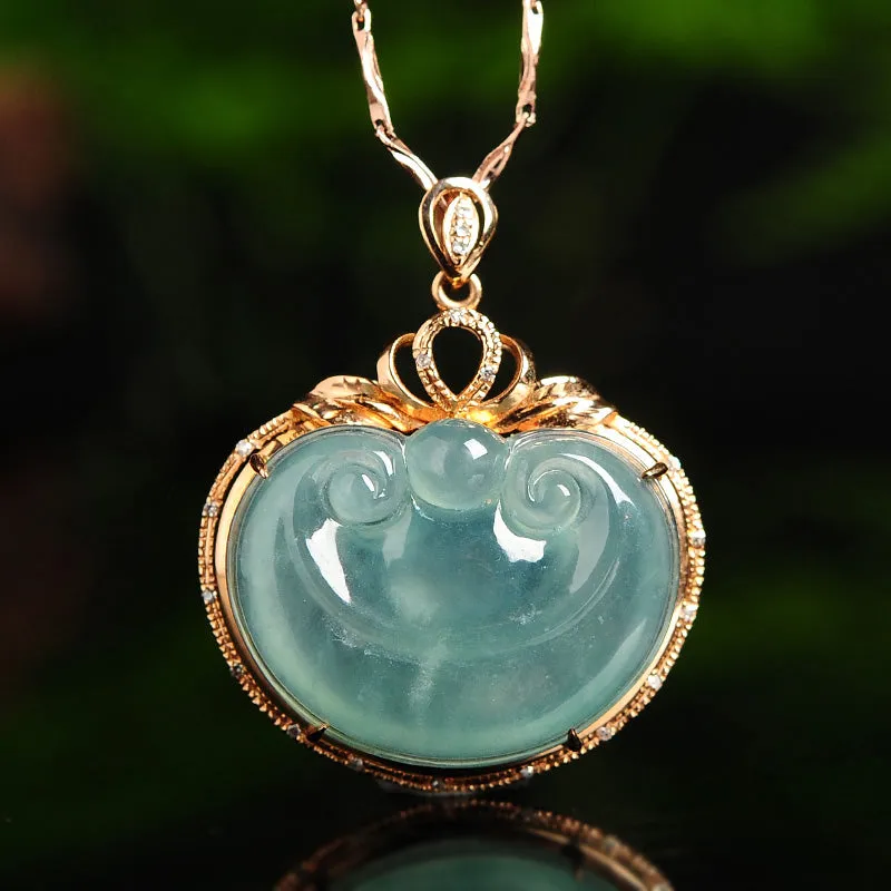 Natural Jade Pendant Jadeite Gold Ruyi Pendant PT41