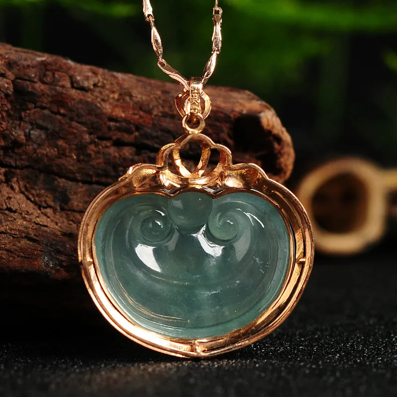 Natural Jade Pendant Jadeite Gold Ruyi Pendant PT41