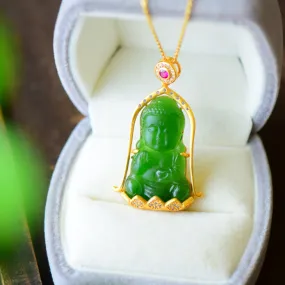 Natural Jade Pendant Nephrite Silver Buddha Baby Pendant PT188