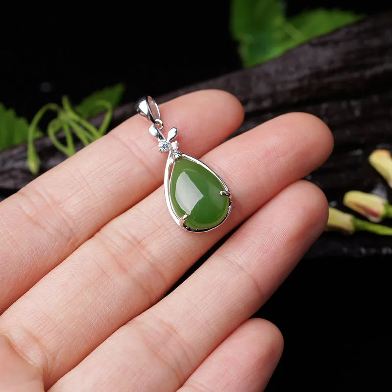 Natural Jade Pendant Nephrite Silver Zircon Pendant ZPT158