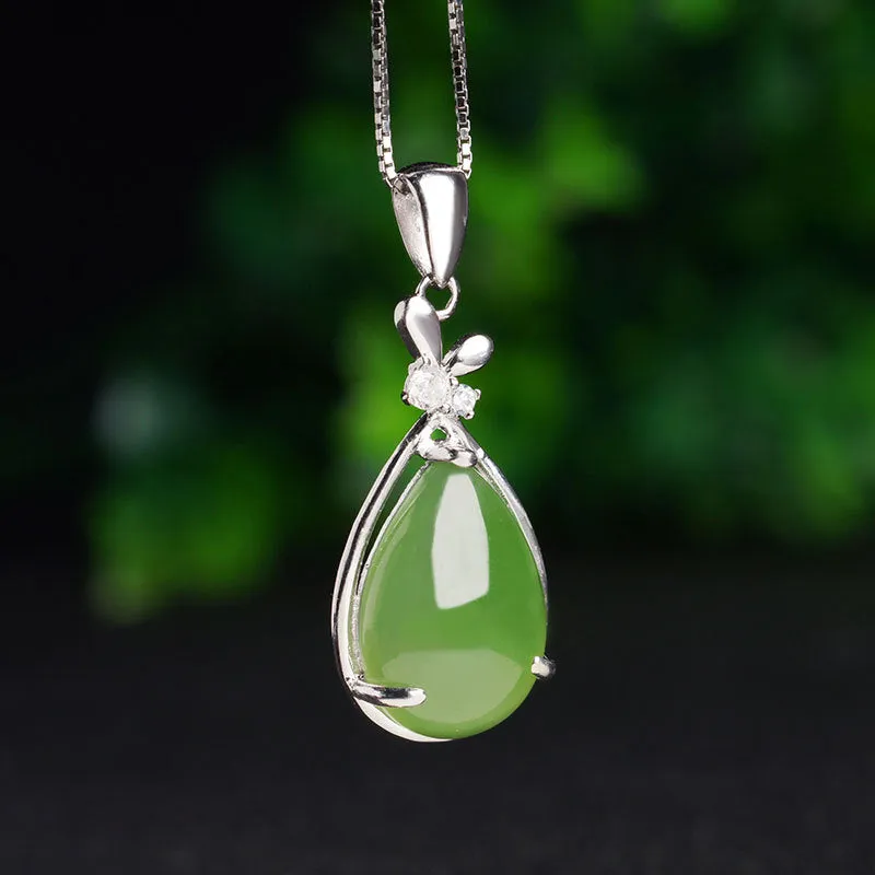 Natural Jade Pendant Nephrite Silver Zircon Pendant ZPT158