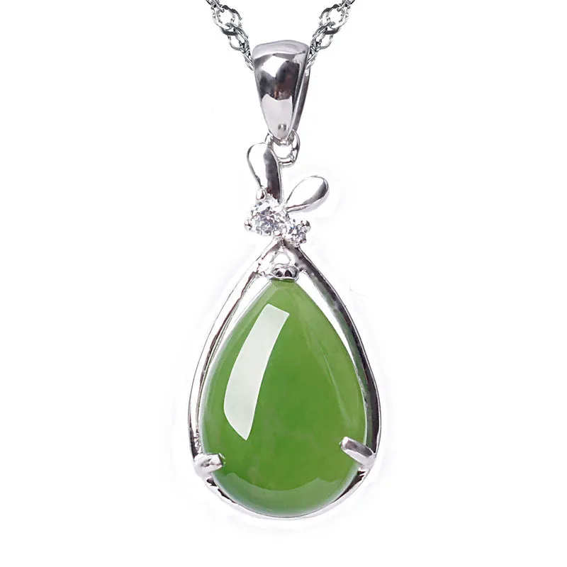 Natural Jade Pendant Nephrite Silver Zircon Pendant ZPT158