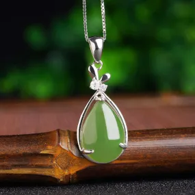 Natural Jade Pendant Nephrite Silver Zircon Pendant ZPT158