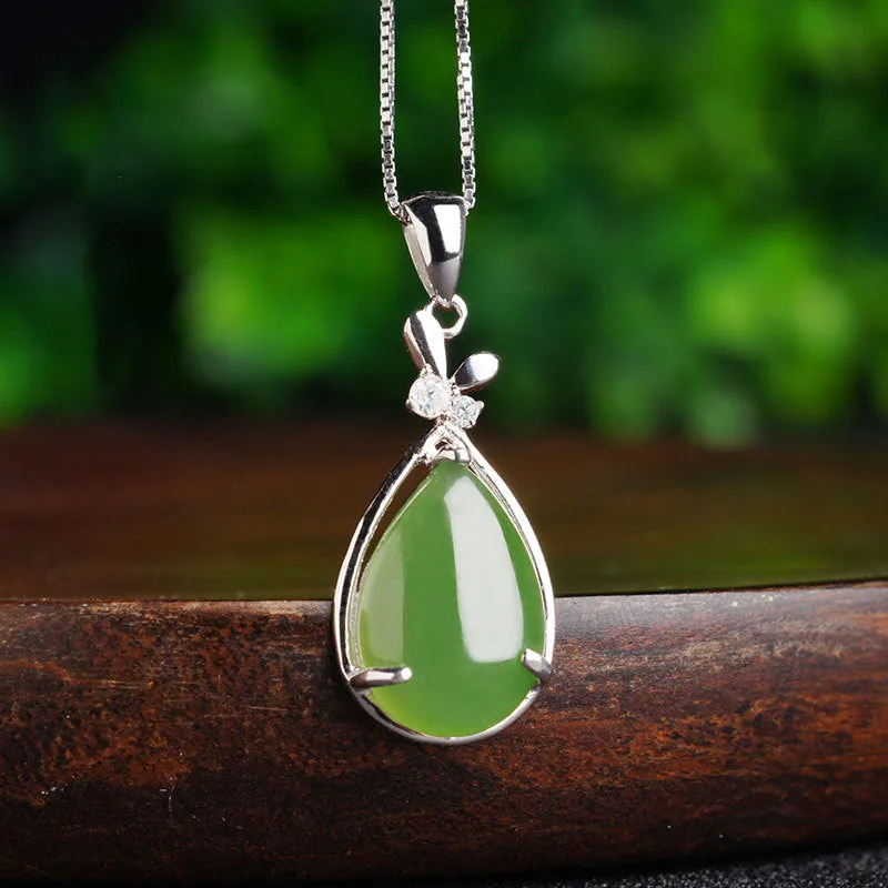 Natural Jade Pendant Nephrite Silver Zircon Pendant ZPT158