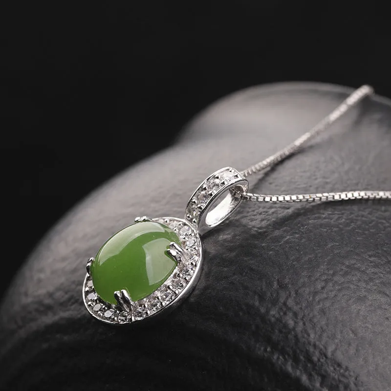 Natural Jade Pendant Nephrite Silver Zircon Pendant ZPT168