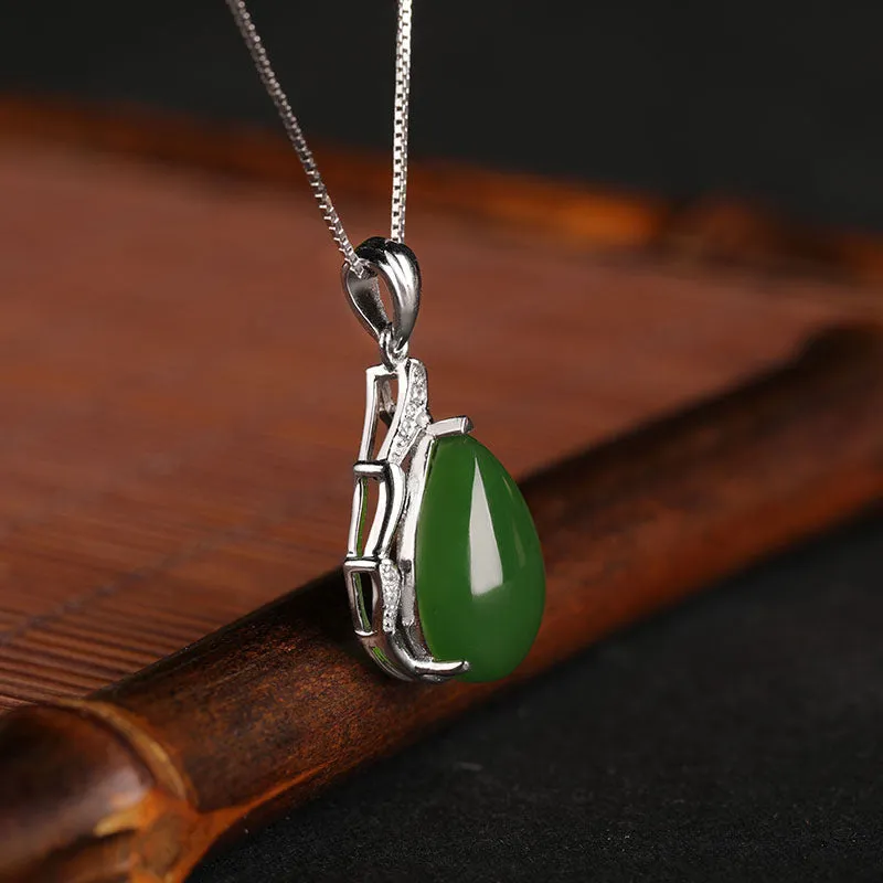 Natural Jade Pendant Nephrite Silver Zircon Pendant ZPT229