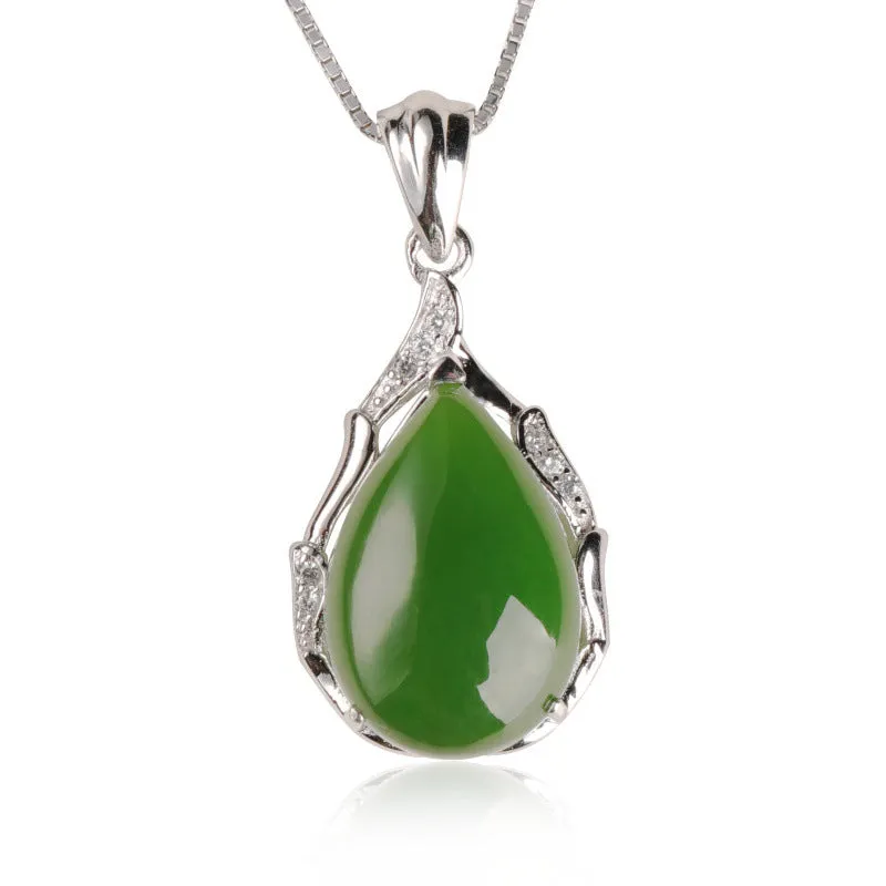 Natural Jade Pendant Nephrite Silver Zircon Pendant ZPT229