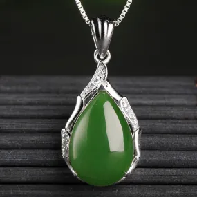 Natural Jade Pendant Nephrite Silver Zircon Pendant ZPT229