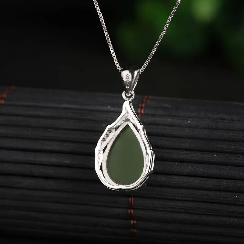 Natural Jade Pendant Nephrite Silver Zircon Pendant ZPT229