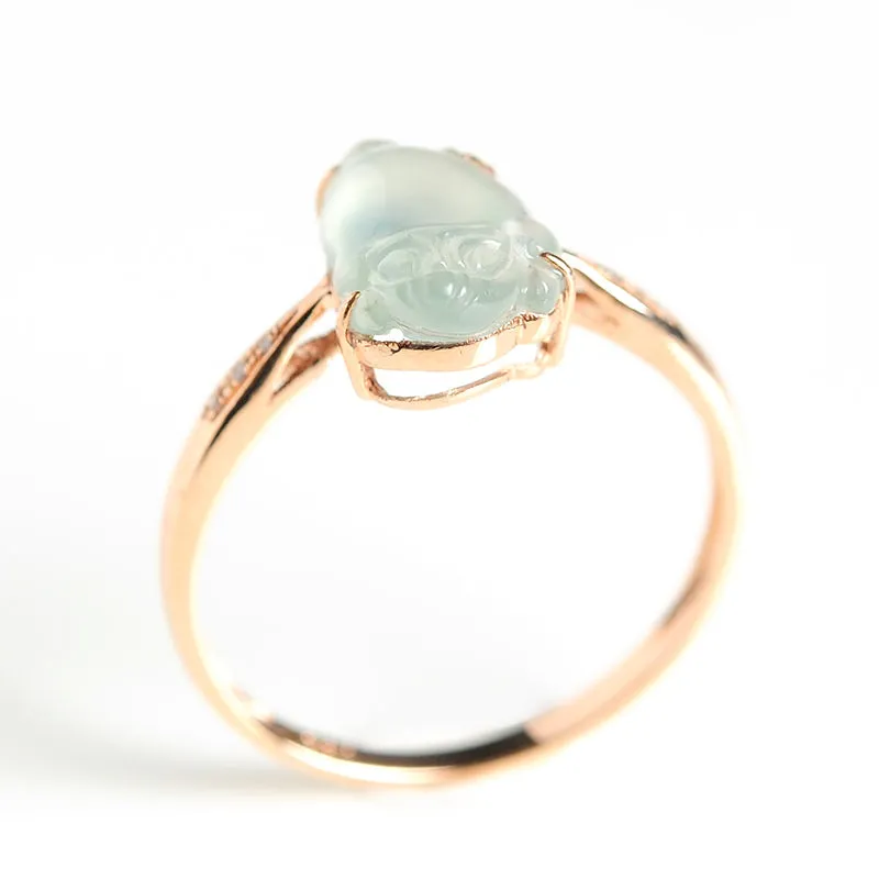 Natural Jade Ring Jadeite Gold Toad Ring RG95