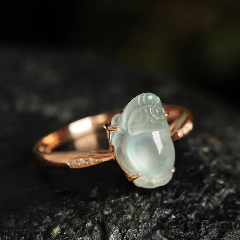 Natural Jade Ring Jadeite Gold Toad Ring RG95