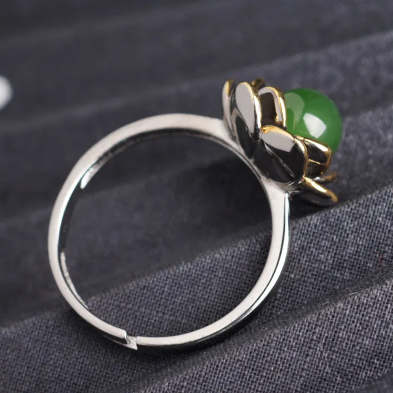 Natural Jade Ring Nephrite Silver Adjustable Ring ZNRG109