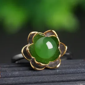 Natural Jade Ring Nephrite Silver Adjustable Ring ZNRG109