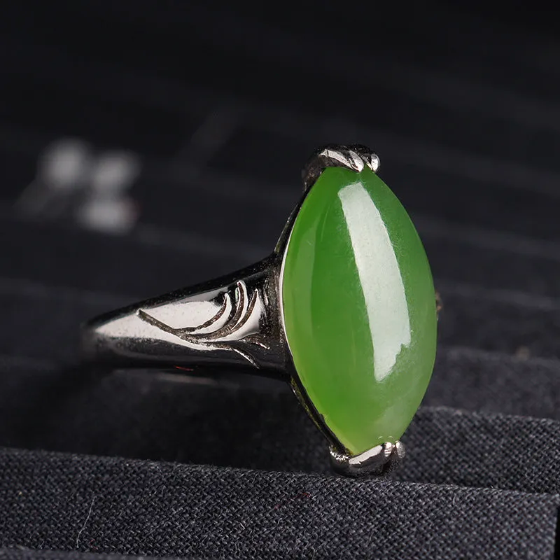 Natural Jade Ring Nephrite Silver Adjustable Ring ZNRG148