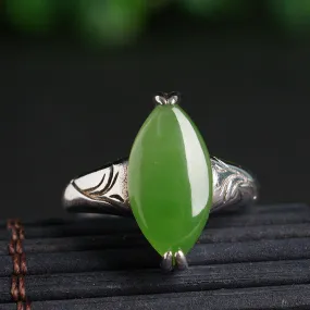 Natural Jade Ring Nephrite Silver Adjustable Ring ZNRG148