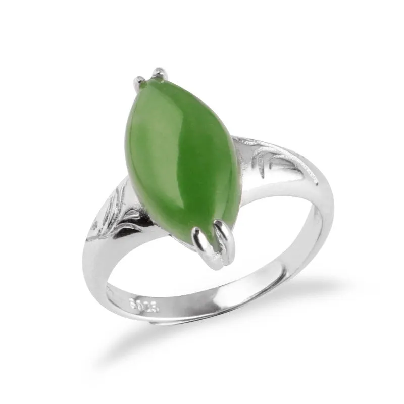 Natural Jade Ring Nephrite Silver Adjustable Ring ZNRG148