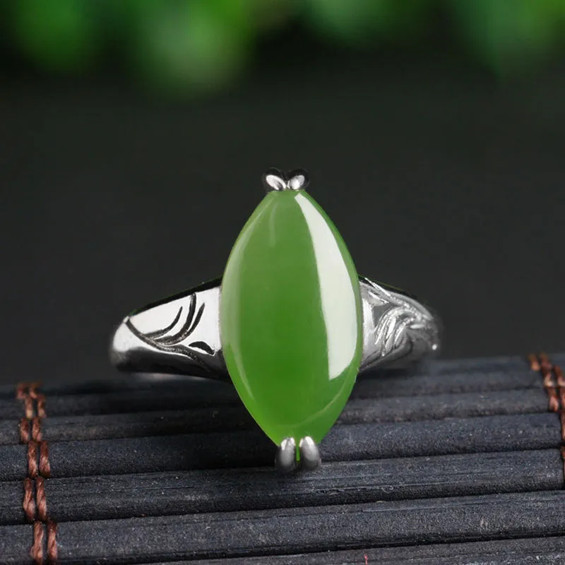 Natural Jade Ring Nephrite Silver Adjustable Ring ZNRG148