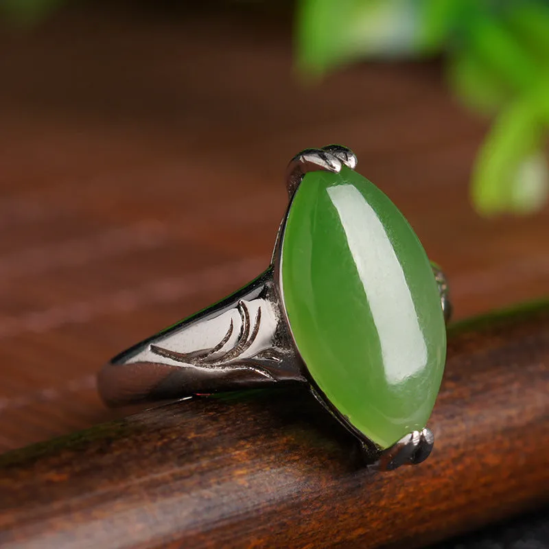 Natural Jade Ring Nephrite Silver Adjustable Ring ZNRG148