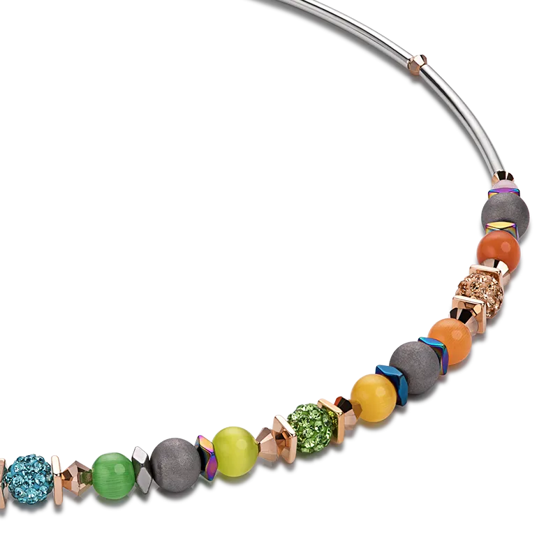 Necklace Frontline Crystals Pavé & agate & onyx multicolour rainbow