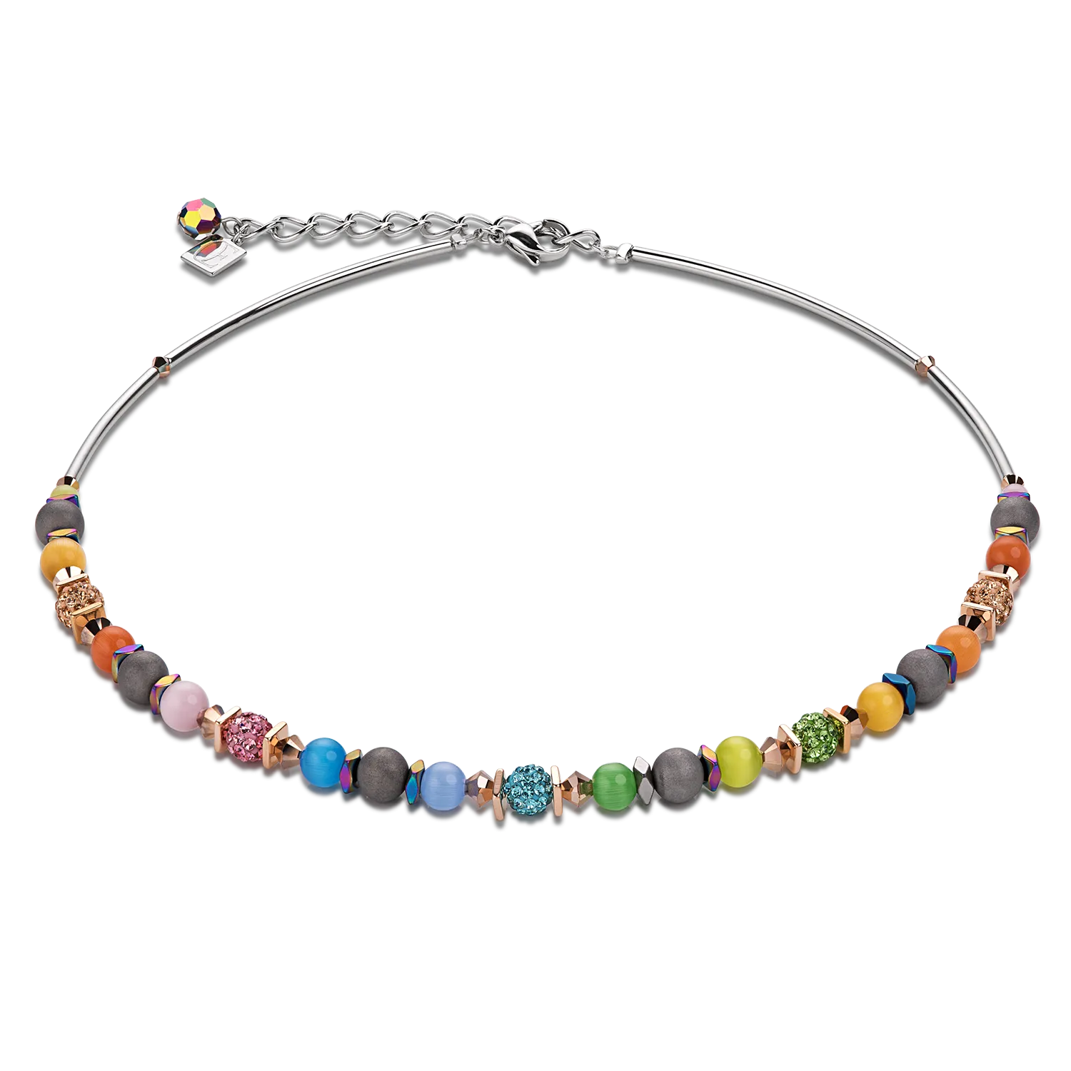 Necklace Frontline Crystals Pavé & agate & onyx multicolour rainbow