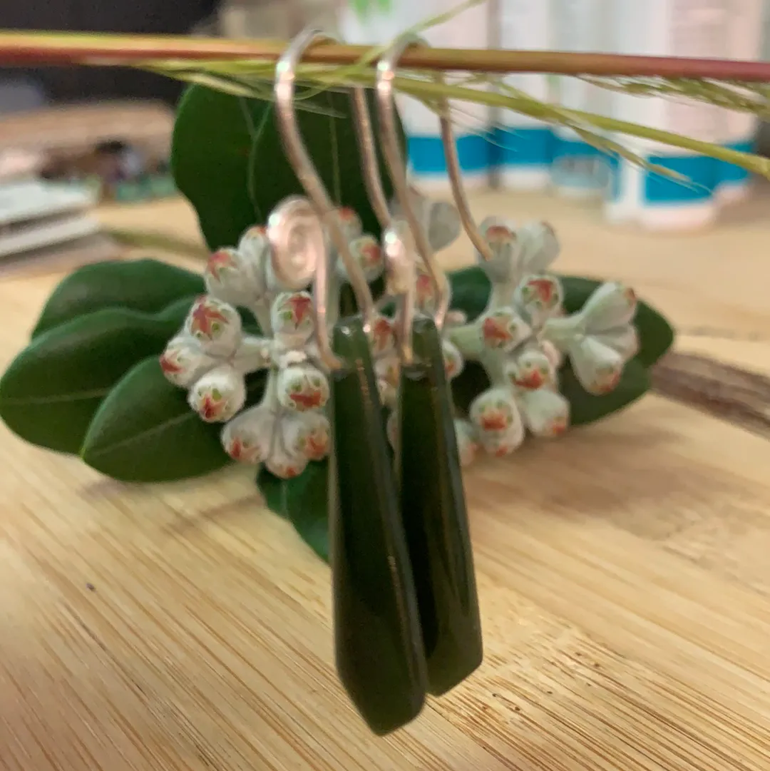 Nephrite Greenstone Pinnacle Drop Earrings