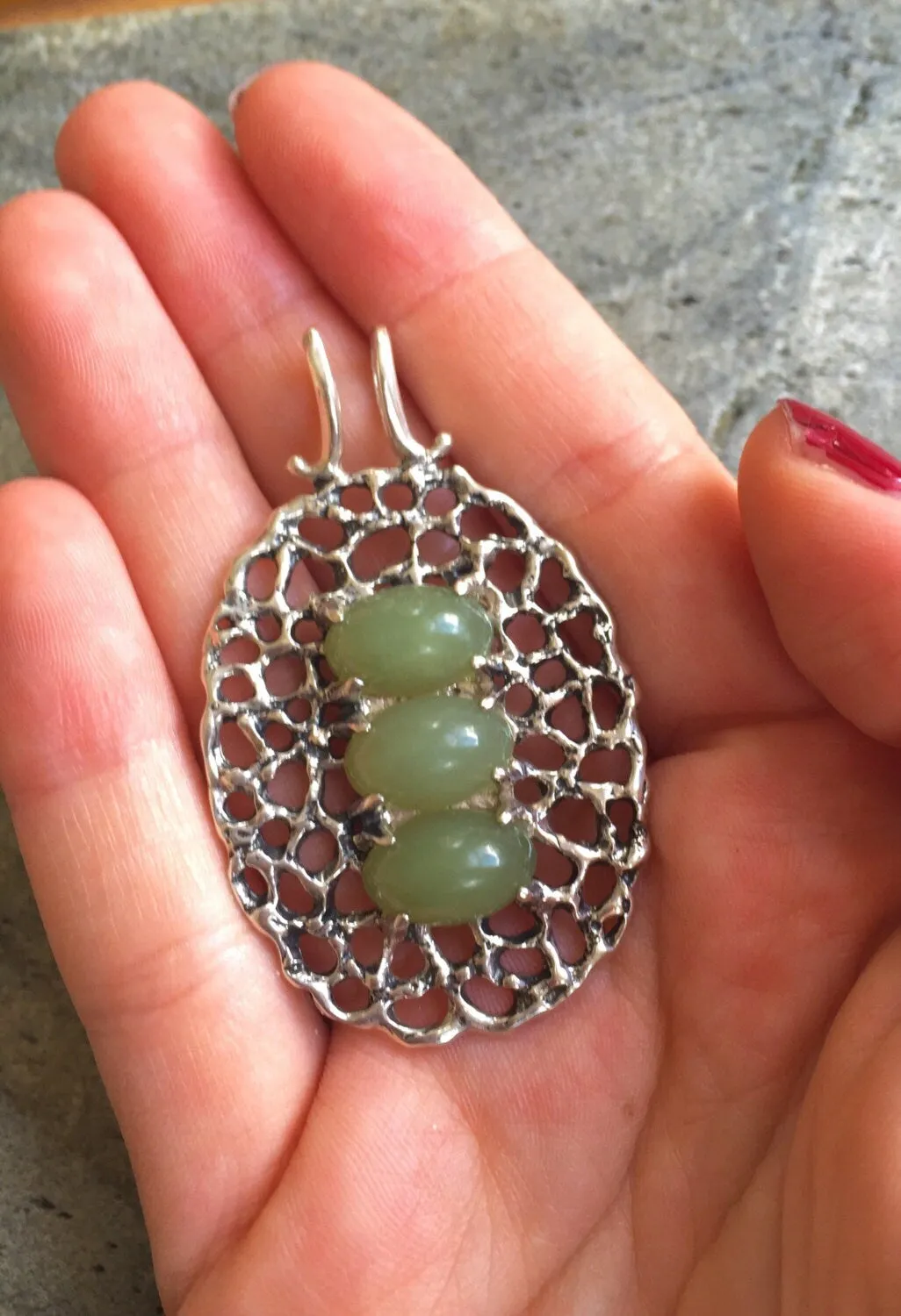 Nephrite Necklace - Natural Nephrite Pendant - Large Green Necklace