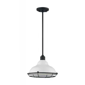 Newbridge - 1 Light Pendant with- Gloss White and Black Accents Finish