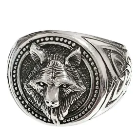 Nordic Viking Wolf Head Ring 925 Sterling Silver for Men