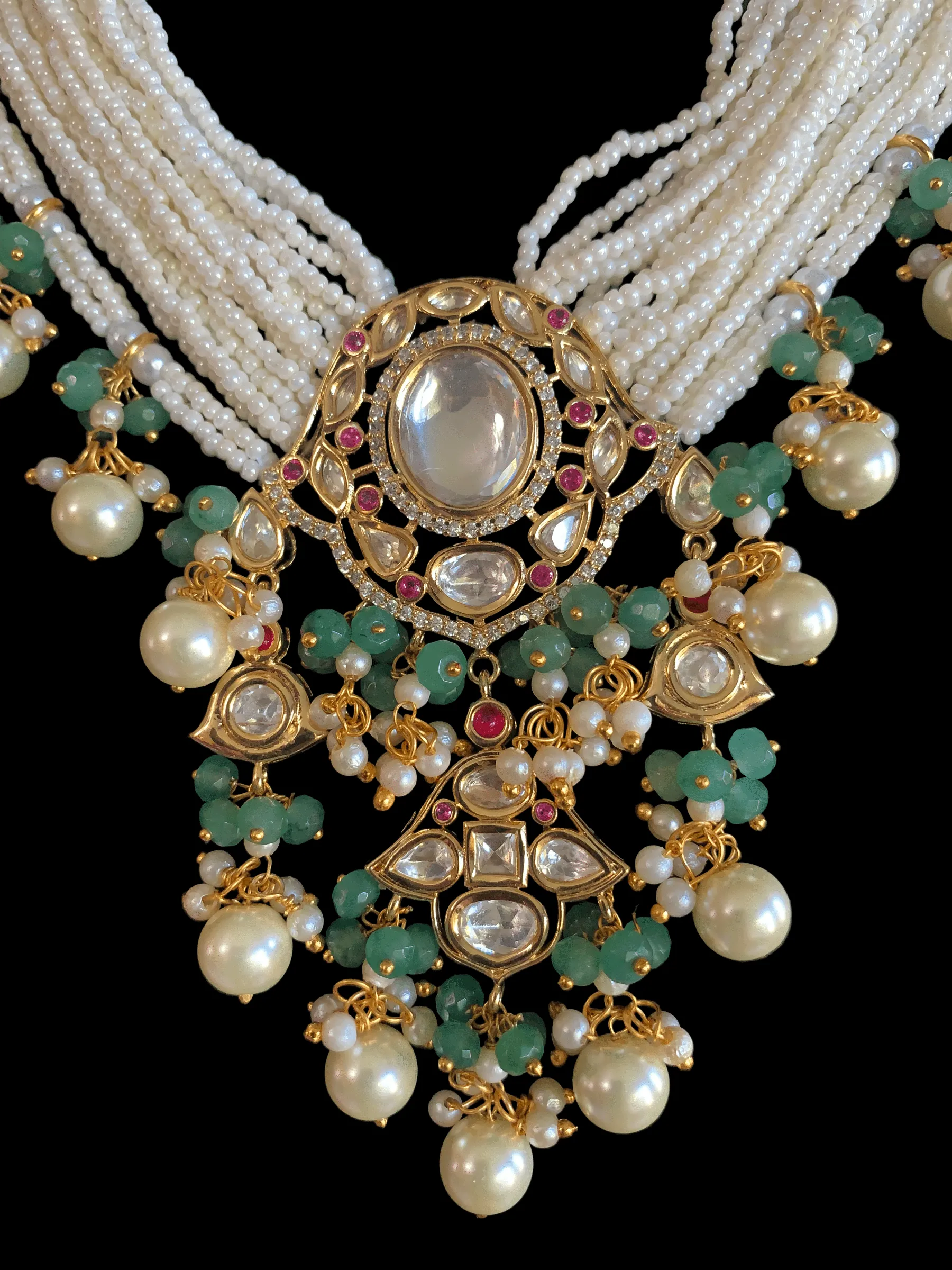 NS241 Reema high quality polki necklace set - green ( READY TO SHIP)