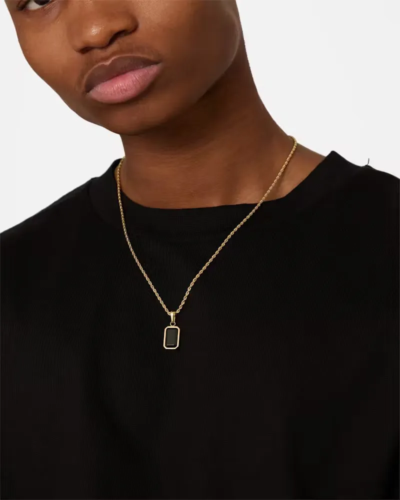 NXS Rectangle Stone Pendant Chain Gold/Black