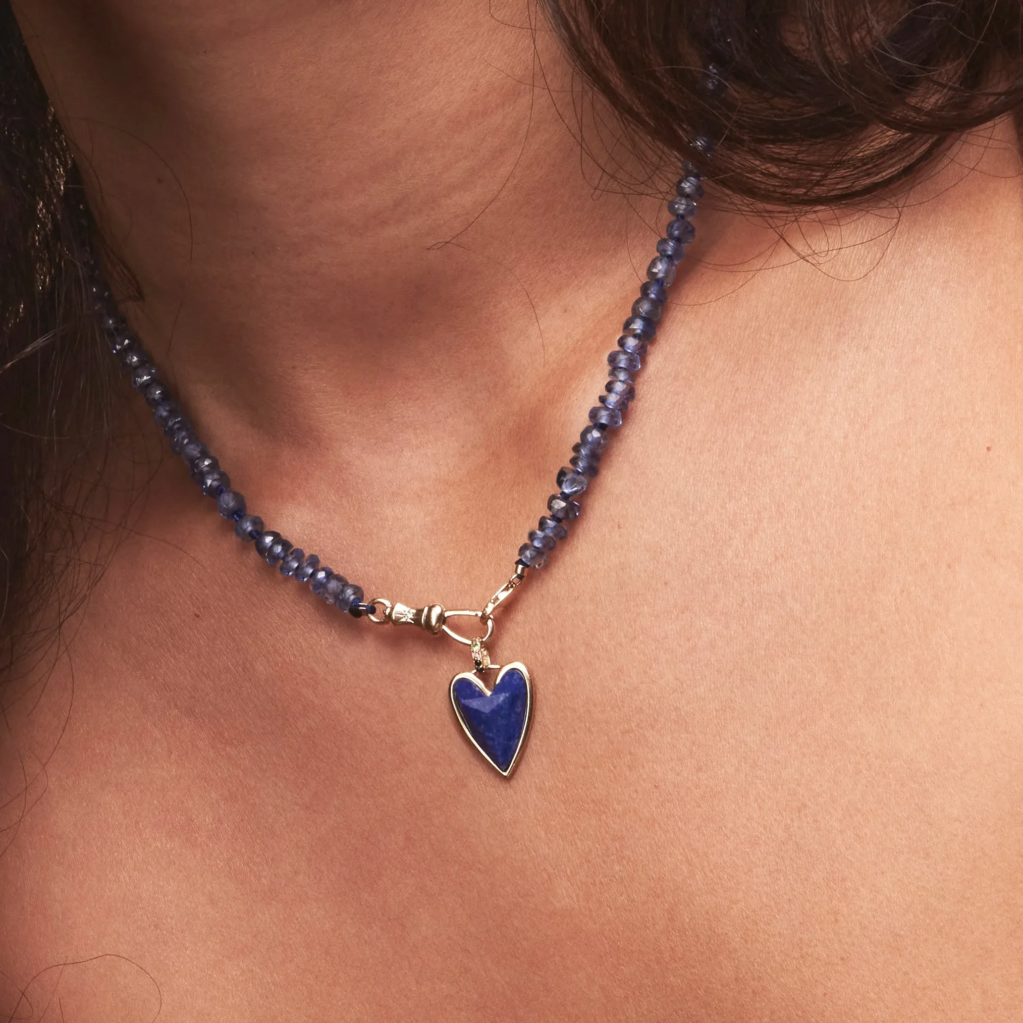 ocean deep love lapis heart mood charm - 10k yellow gold, natural gemstones