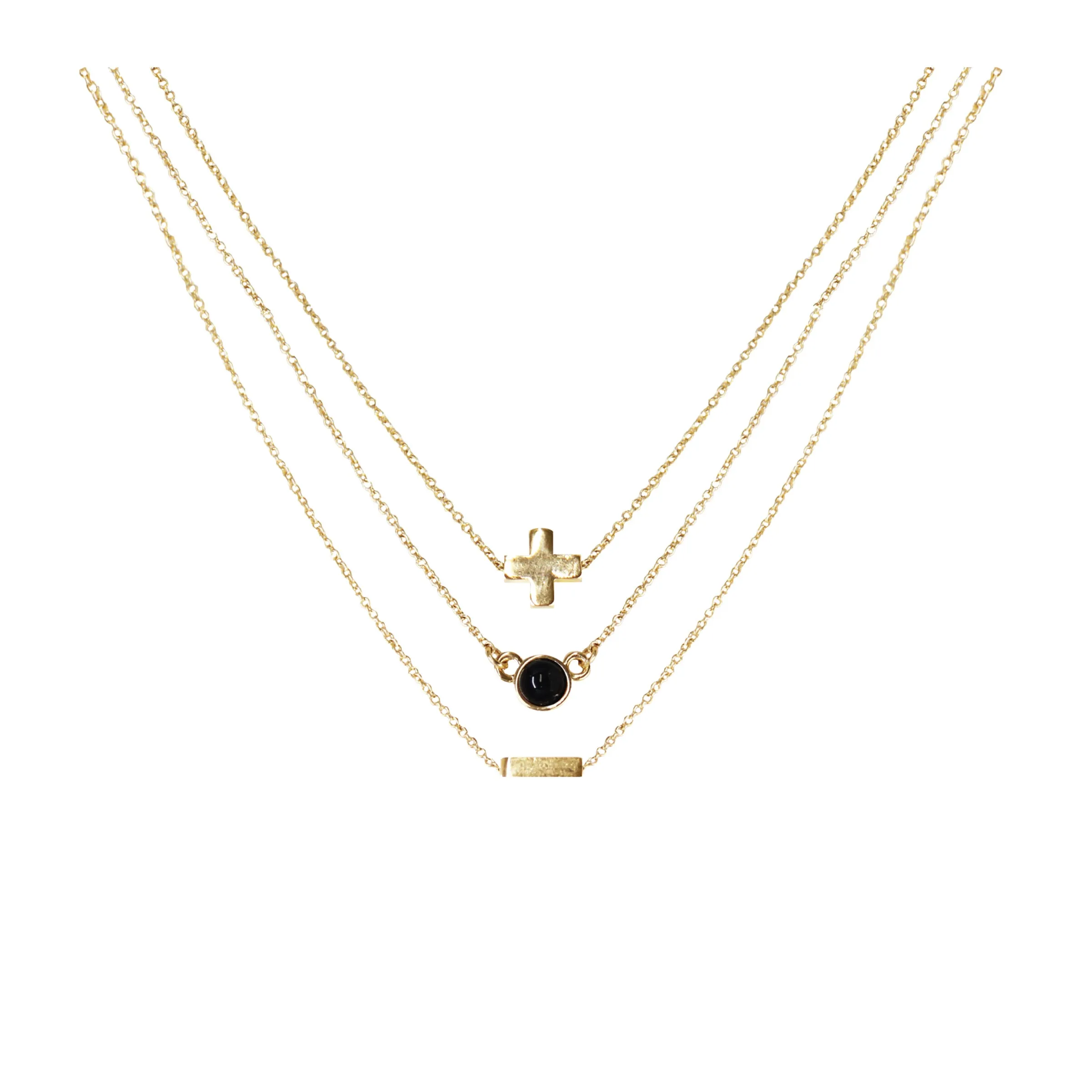 Onyx & 18k Gold Plated Necklace Set of 3