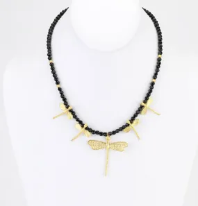 Onyx Dragonfly Beaded Necklace