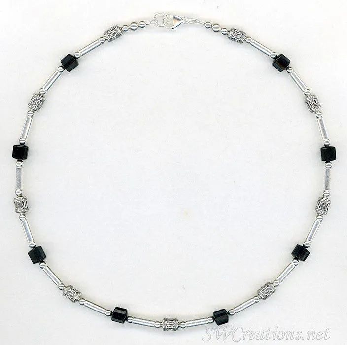 Onyx Gemstone Silver Mens Beaded Necklace