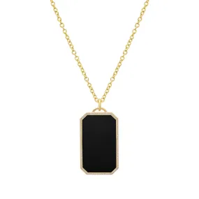 Onyx Inlay Tag Pendant Necklace with Diamonds