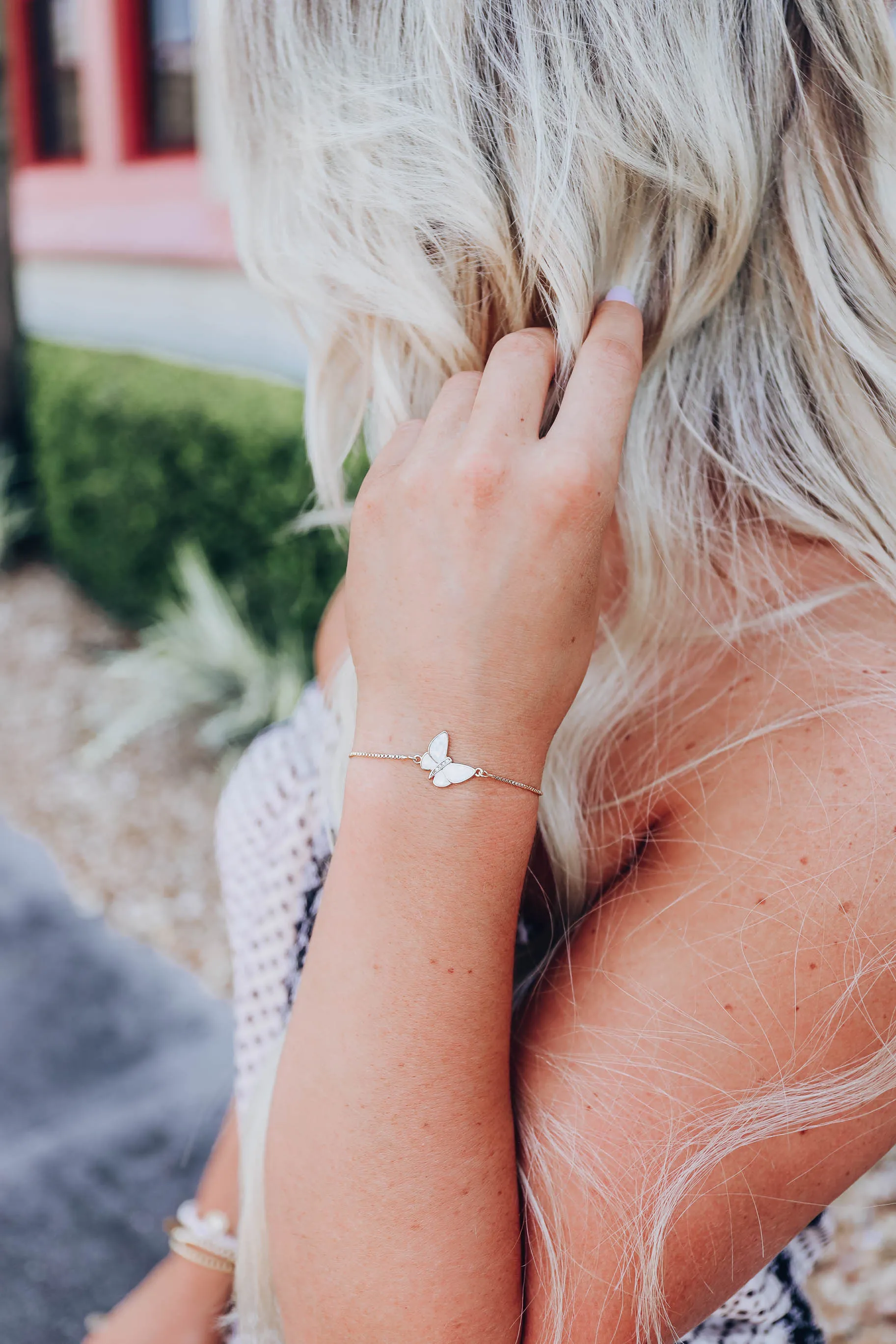 Opal Butterfly Adjustable Bracelet - White