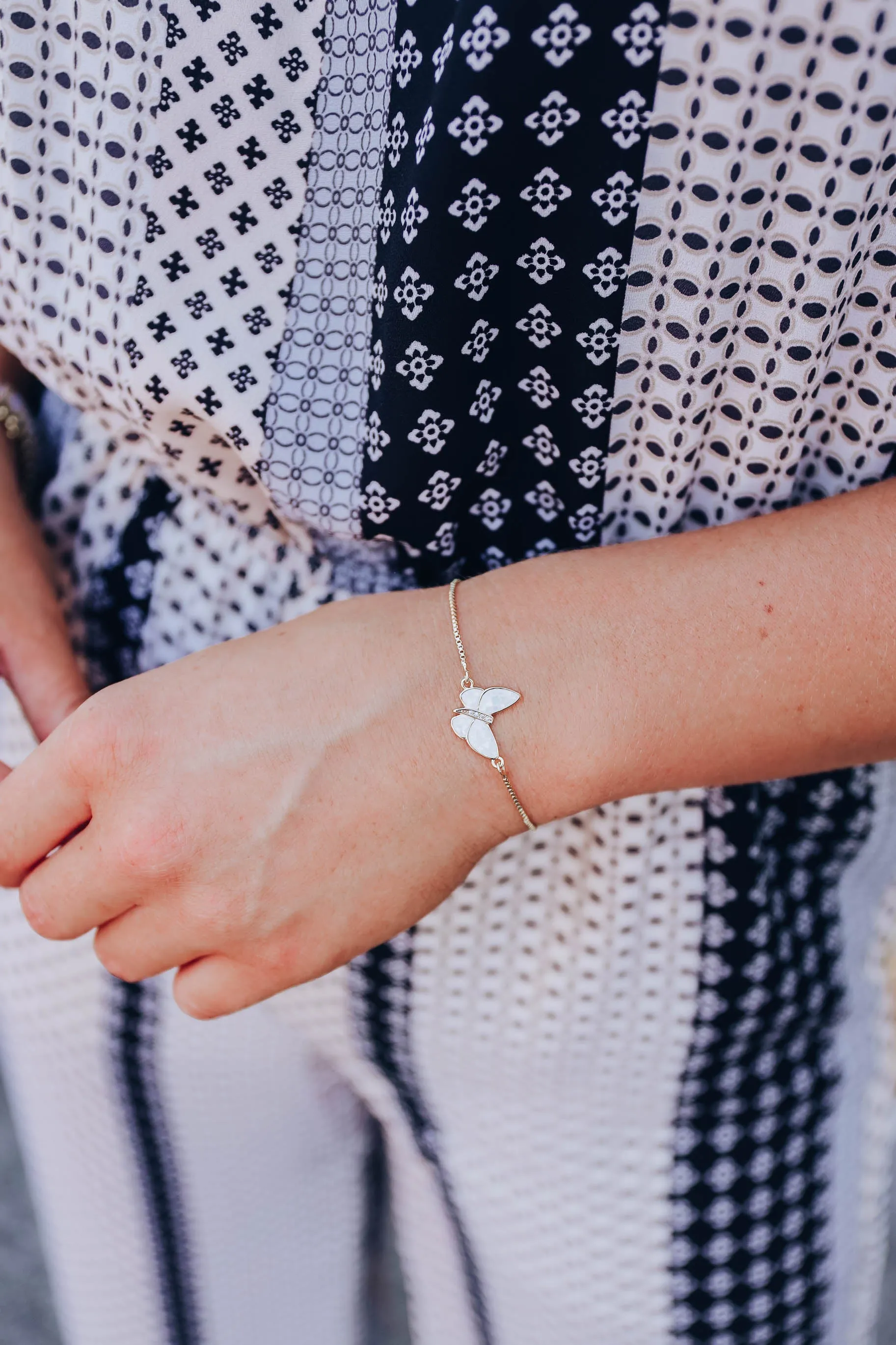 Opal Butterfly Adjustable Bracelet - White