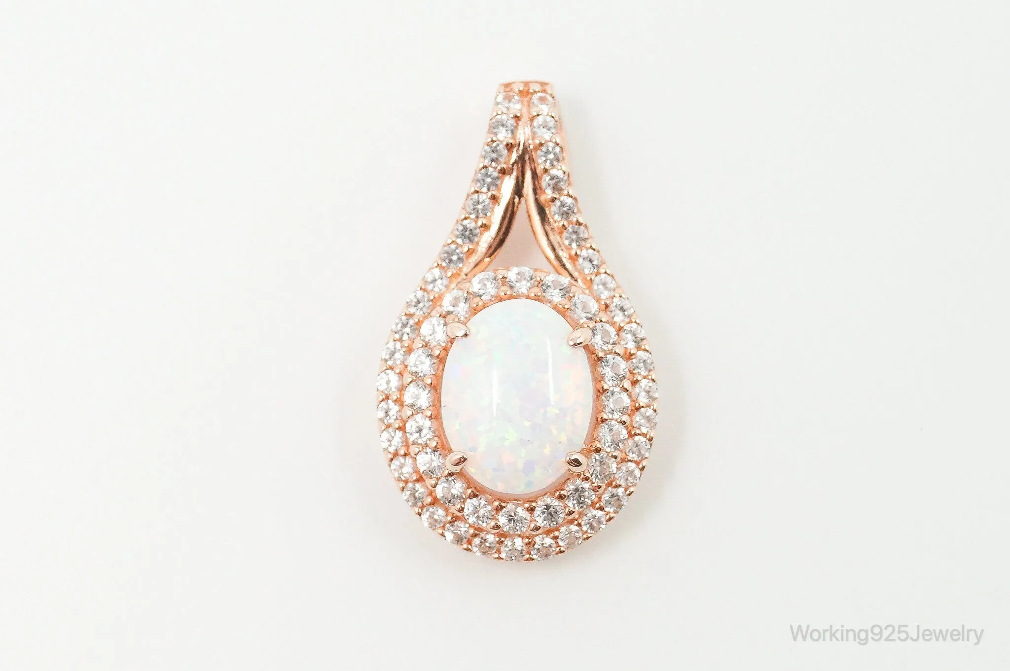 Opal Cubic Zirconia Rose Gold Vermeil Sterling Silver Necklace Pendant