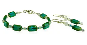 Opal Teal Green Czech Window Bracelet Set