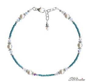 Opal Teal Pearl Bali Beaded Anklet